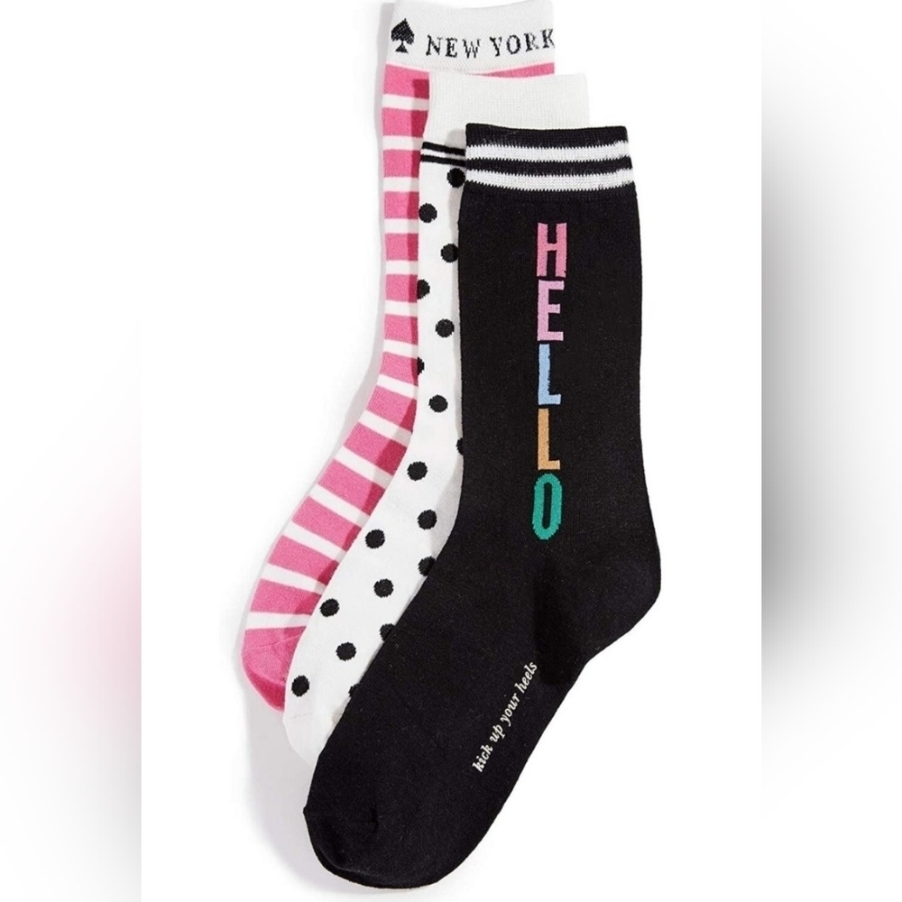 🌷Kate Spade Black, Pink, and White Poka dot 3pack Sock Set